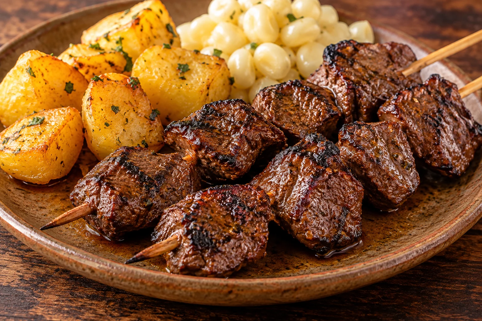 Anticuchos peruanos con papas y choclo